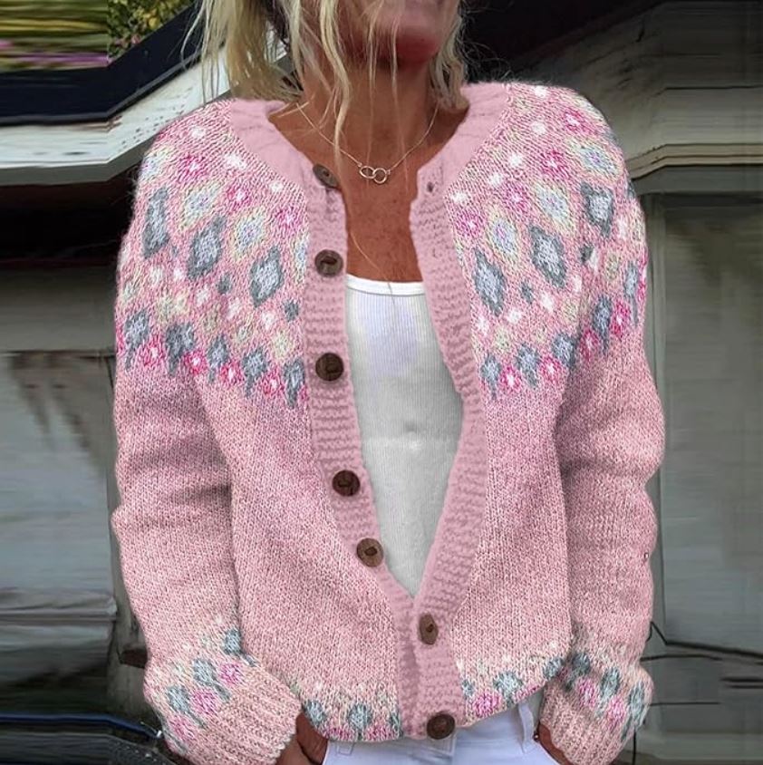 Sophie™ | Pink Loose Fitting Cardigan with Print