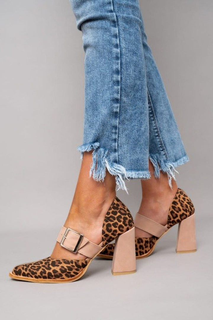 Selveta™ | Leopard Print Suede Sandals with Stable Heel