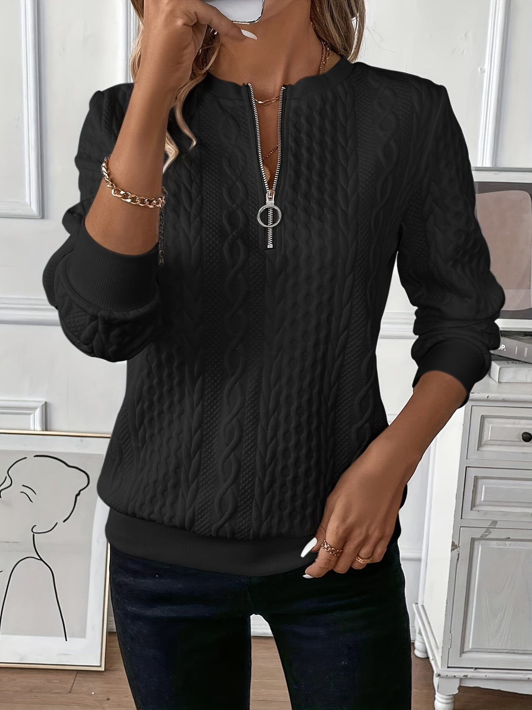 Amalie™ | Ladies' Zip-Up Knit Jumper