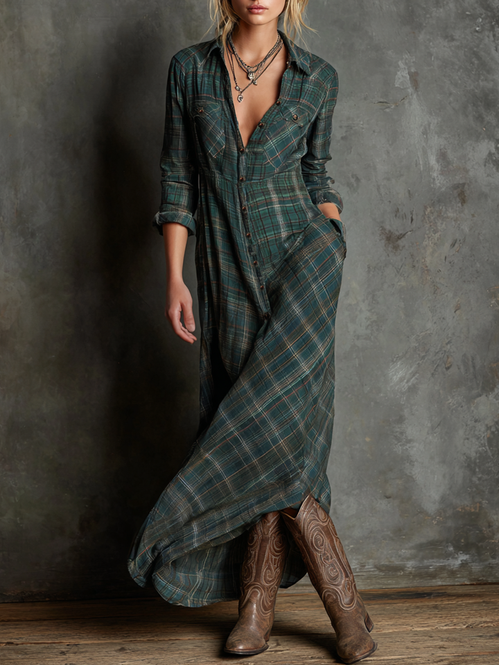 Maxi striped dress with lapel