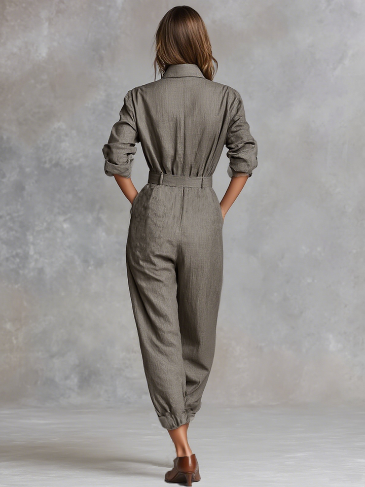 Long Sleeve Cotton and Linen Jumpsuit