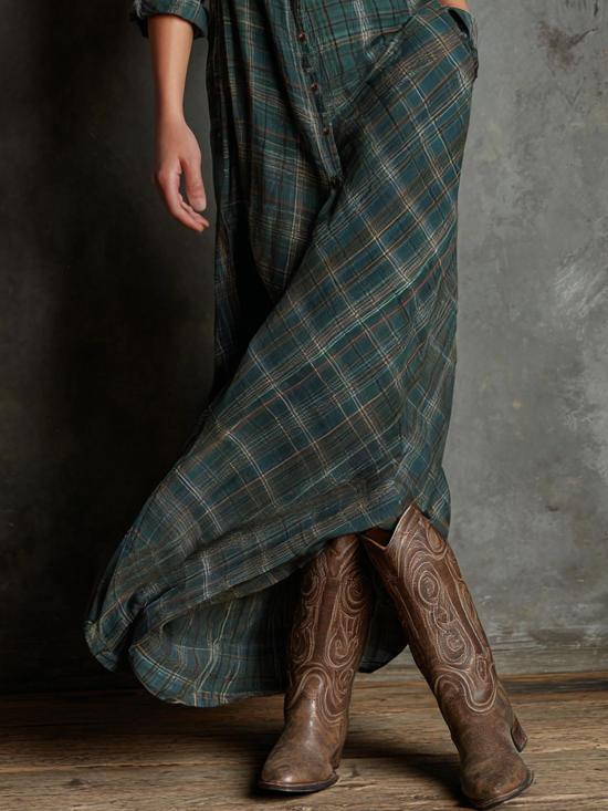 Maxi striped dress with lapel