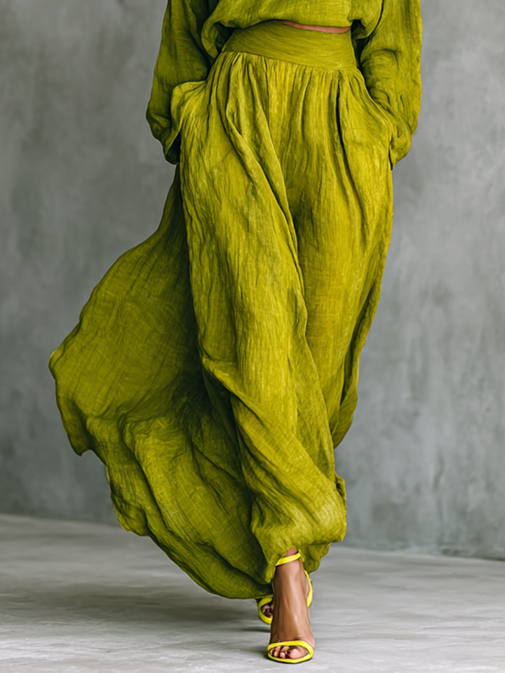 Women's Green Set in Cotton-Linen Blend