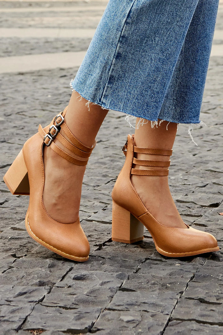 Casilda™ | Smooth Sandals with Ankle Strap and Thick Sole