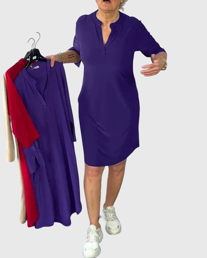 Katherine™ | Solid V-Neck Dress