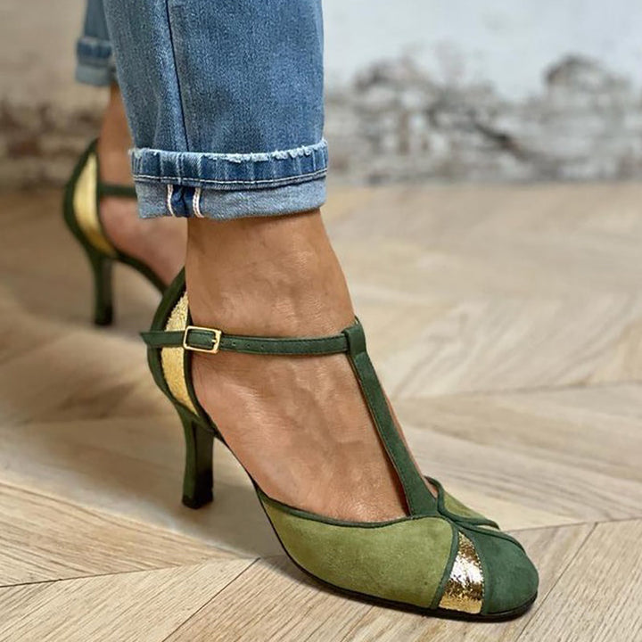 Taviana™ | Patchwork Pumps with T-Strap and Closed Toe Area