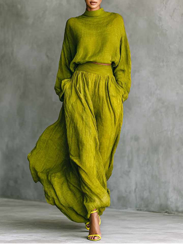 Women's Green Set in Cotton-Linen Blend