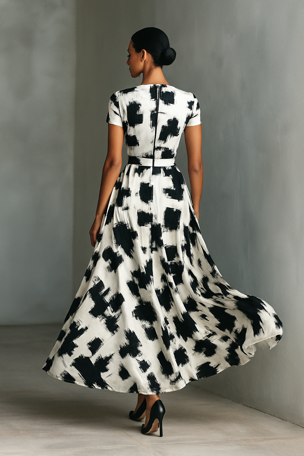 Short Sleeve Maxi Dress with Abstract Print