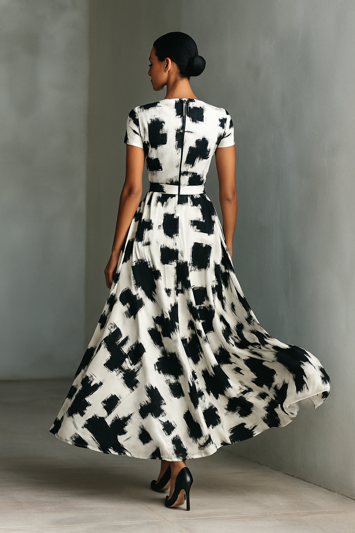 Short Sleeve Maxi Dress with Abstract Print