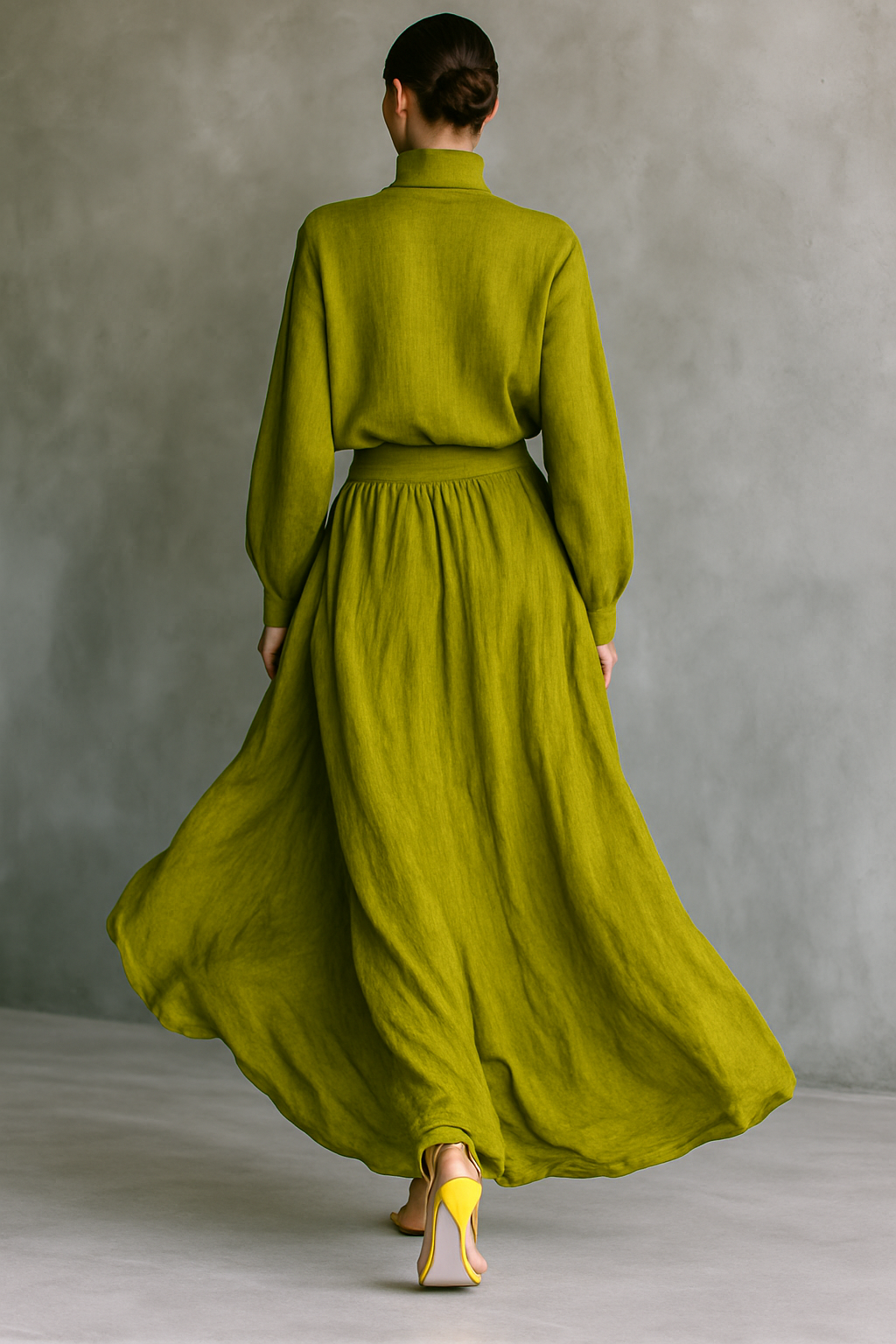 Women's Green Set in Cotton-Linen Blend